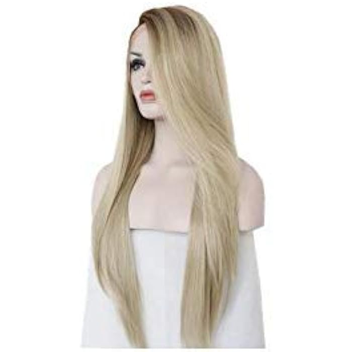 Women long straight wig hair front lace wig deep invisible part wig blond color - Image 2